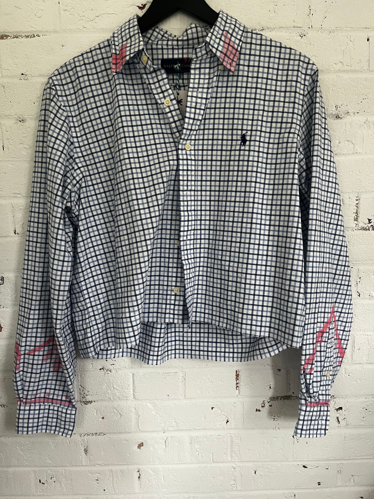 Upcycled Ralph Lauren Cropped Check Shirt – Hand-Painted Western Pink