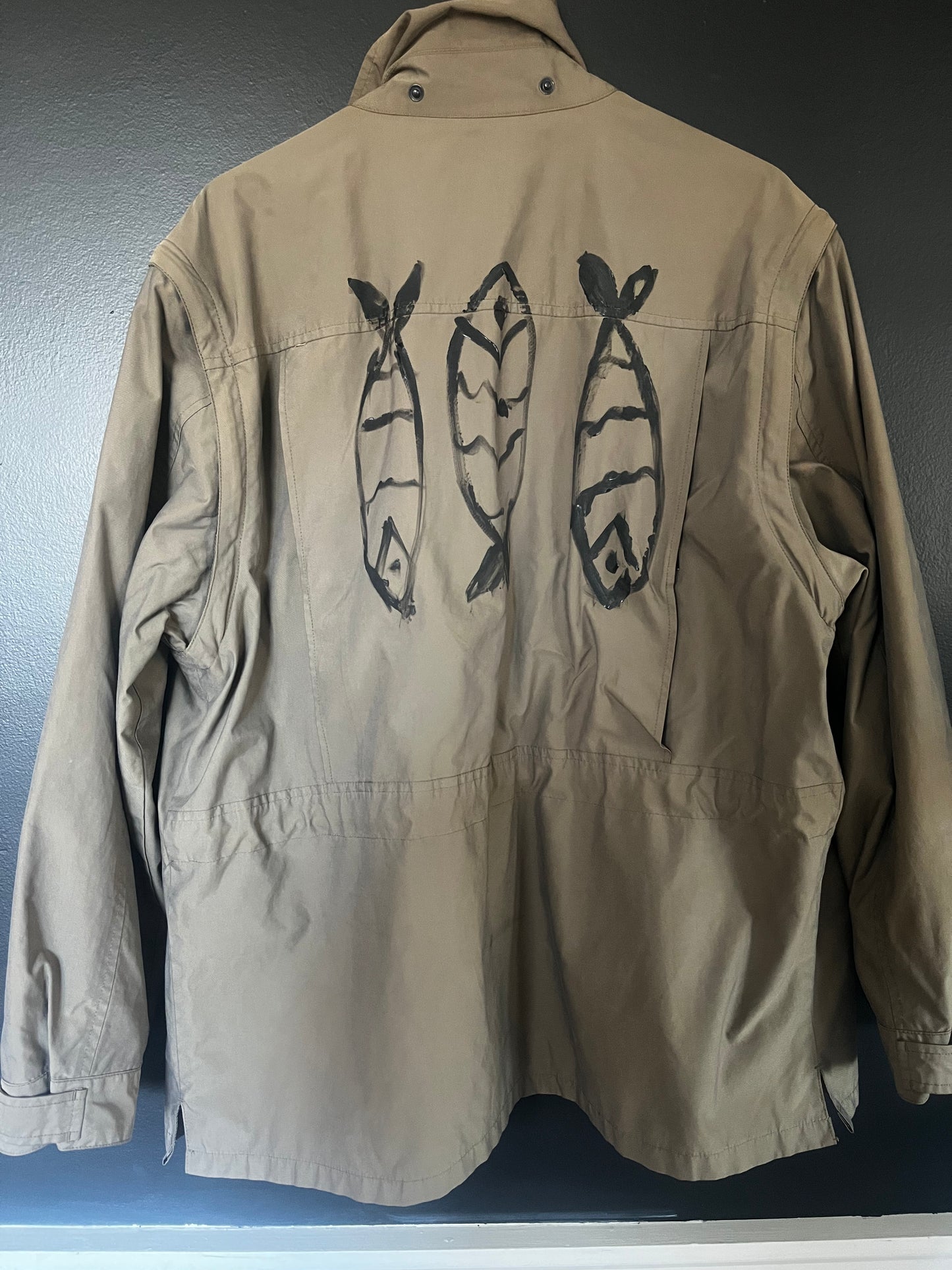 Vintage Banana Republic Field Rain Jacket – Hand-Painted Fish Design