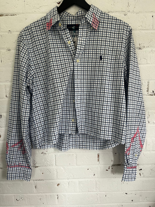 Upcycled Ralph Lauren Cropped Check Shirt – Hand-Painted Western Pink