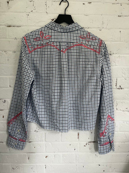 Upcycled Ralph Lauren Cropped Check Shirt – Hand-Painted Western Pink