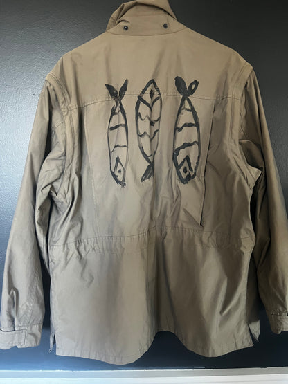 Vintage Banana Republic Field Rain Jacket – Hand-Painted Fish Design