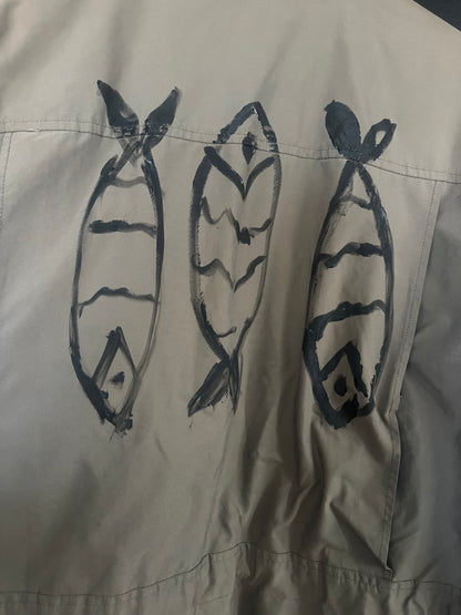 Vintage Banana Republic Field Rain Jacket – Hand-Painted Fish Design